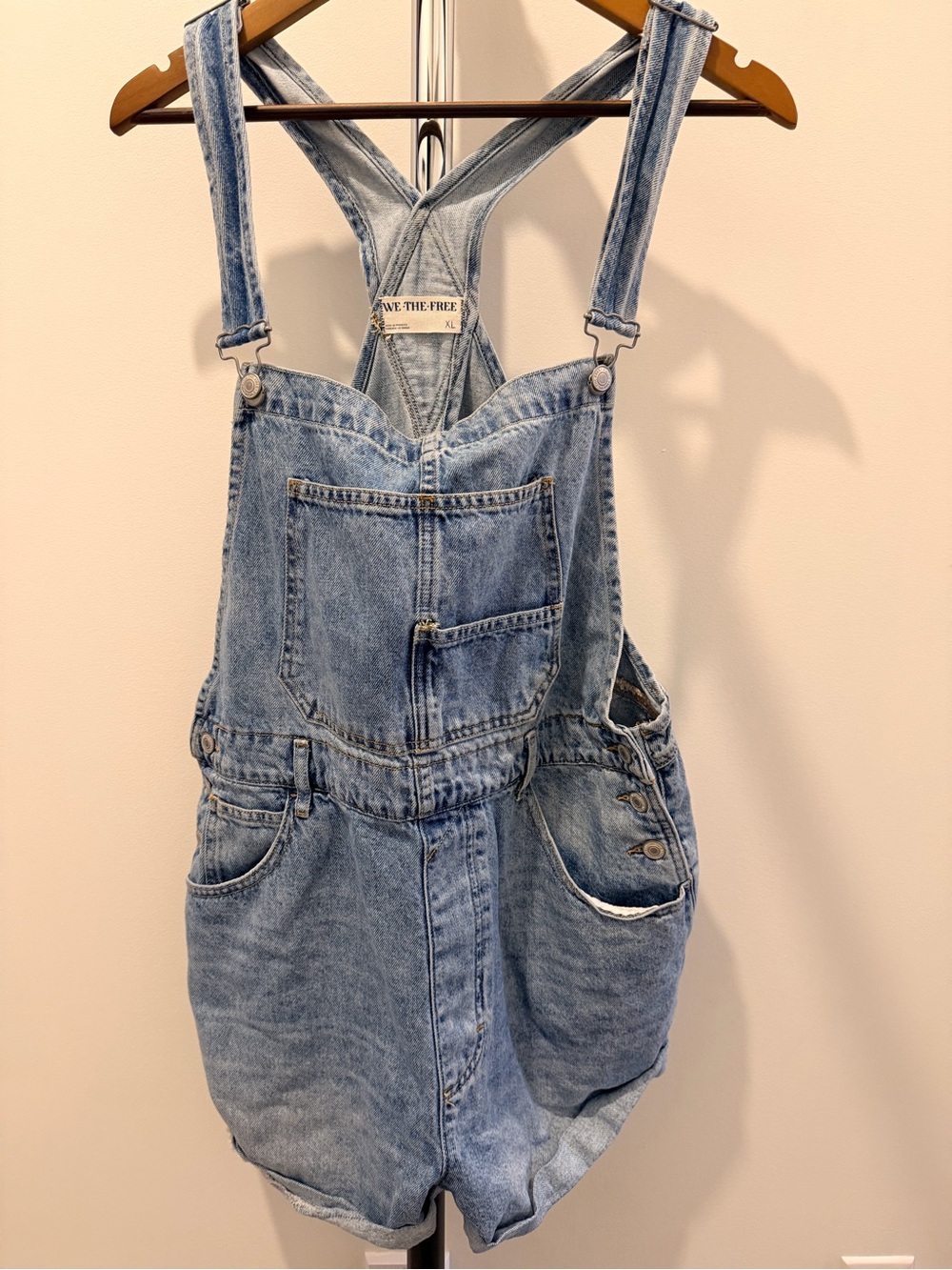 Free People Light Blue Denim Short Overalls